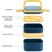 GREEN DOUBLE - LAYER PORTABLE LUNCH BOX STACKABLE WITH CARRYING HANDLE AND SPOON LUNCH BOX , Bento Lunch Box - Justgrabit Inc.