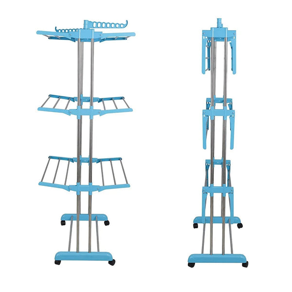 Premium Heavy Duty Stainless Steel 3 Layer Foldable Cloth Drying Stand (1 Set / With Brown Box) - justgrabit.in | Just Grab It