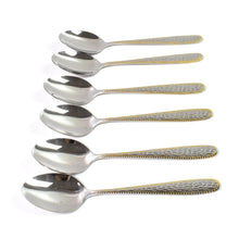 Stainless Steel Gold Bordered Textured Spoons Gold Plated Handle Set of 6 Pc - justgrabit.in | Just Grab It