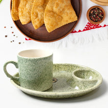 Ceramic Tea/Coffee Cup Set - Alpino 3 - Piece with 2 - Compartment Serving Platter (BPA - Free) - Justgrabit Inc.