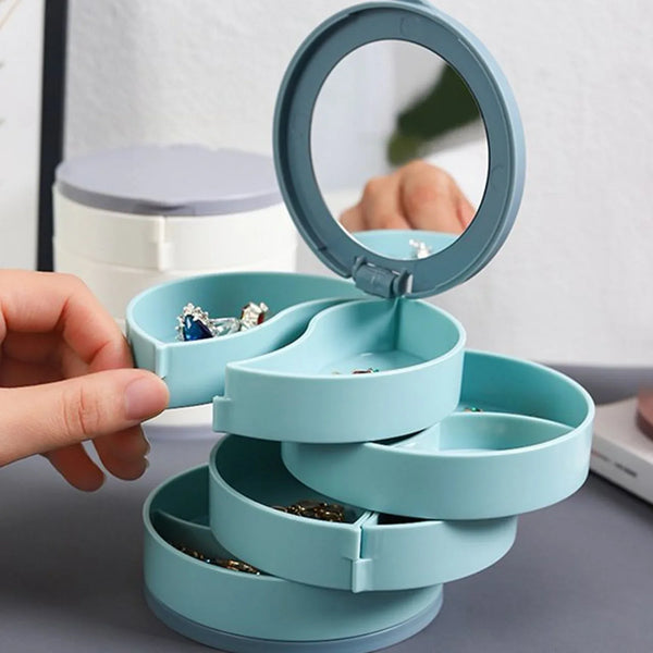 4 Layers Jewellery Box, 360 Degree Rotating Jewelry Box, Jewelry and Earring Organizer Box with Mirror, Accessory Storage Box, Travel Decor Portable Jewelry Case Ornaments Storage Box Necklace Jewelry Organizer Jewelry Organizer Box - Justgrabit Inc.