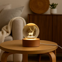 Crystal Ball Night Light Glass Ball Night Lamp with Wood Base - justgrabit.in | Just Grab It