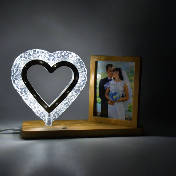 Heart Shape Cystal Led Lamp & Photo Frame Night Lamp | Wedding Gift | love couple - Justgrabit Inc.