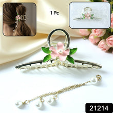 Elegant Floral Pearl Chain Hair Claw Clip (1 Pc) - justgrabit.in | Just Grab It