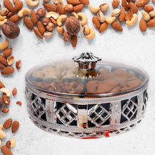 Multipurpose Dry Fruit Box 4 Section Dry Fruit Round Silver Gift Box (1 Pc) - justgrabit.in | Just Grab It
