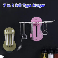 Plastic 7 - in - 1 Multifunction Retractable Wall - Mounted Pull - Out Hanger Rack Without Punching Hooks Up for Kitchen Bathroom - justgrabit.in | Just Grab It