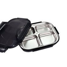 Black Transparent 4 Compartment Lunch Box for Kids and adults, Stainless Steel Lunch Box with 4 Compartments. - Justgrabit Inc.
