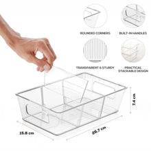 Plastic Refrigerator Organizer Bins, 1 Stackable Fridge Organizers with Handle, Clear Organizing Food Fruit Vegetables Pantry Storage Bins for Freezer kitchen Cabinet Organization and Storage (1 Pc Mix Color) - Justgrabit Inc.