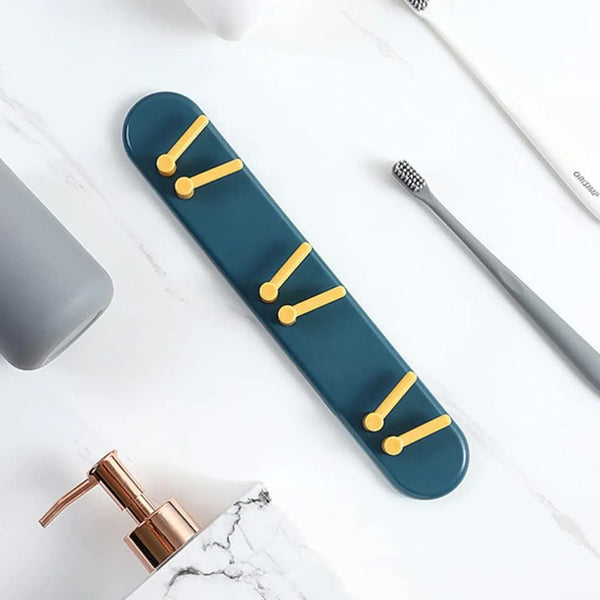 Toothbrush Holder Plastic Bathroom Accessories Organizer Wall Mounted Hanging Mount Shelf & Hooks (1pc) - justgrabit.in | Just Grab It