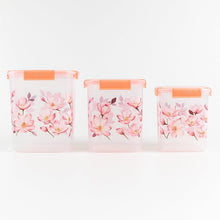 Square 3 Pcs Floral Printed Airtight Storage Container Set (3 Pcs Set) - justgrabit.in | Just Grab It