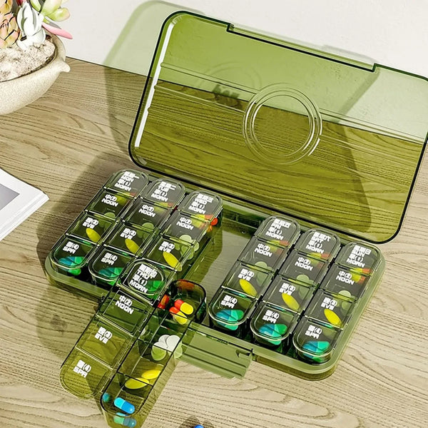 Portable Weekly Pill Box Organiser Daily Pill Keeper 21 Grid Container (1 Pc) - justgrabit.in | Just Grab It