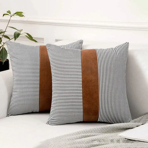 Pillow Covers, leather & cotton Cushion Covers (16 × 16 Inch / 1 Pair / 2 Pc) - justgrabit.in | Just Grab It