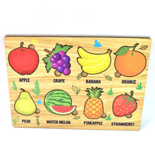Wooden Fruits Puzzle Learning Educational Board (1 Set / 28×20 Cm) - justgrabit.in | Just Grab It
