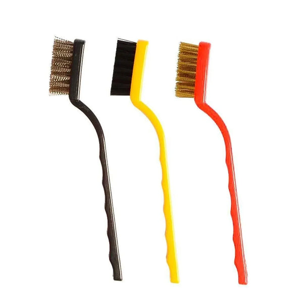 3 Pc Mini Wire Brush Set for cleaning (Brass, Nylon, Stainless Steel Bristles) - justgrabit.in | Just Grab It