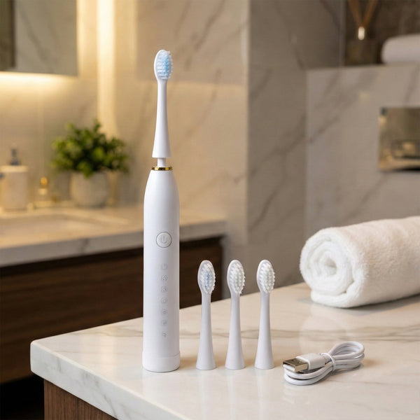 Rechargeable Electric Toothbrush White Color With 3 Extra head (1 Pc/ mix Color) - justgrabit.in | Just Grab It