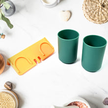 Multipurpose Wall Mount Toothbrush Holder Plastic Stand With 2 Cup (1 Set) - justgrabit.in | Just Grab It