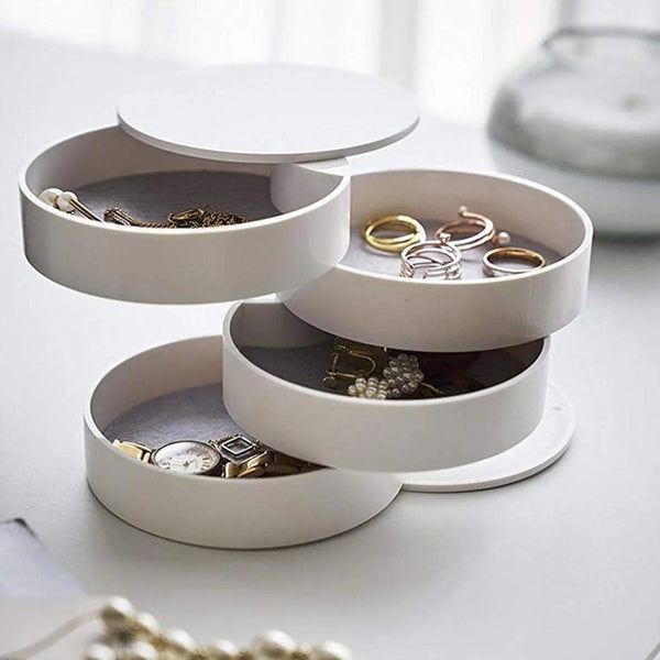 4 Layers Jewellery Box, 360 Degree Rotating Jewelry Box, Jewelry and Earring Organizer Box with Mirror, Accessory Storage Box - justgrabit.in | Just Grab It