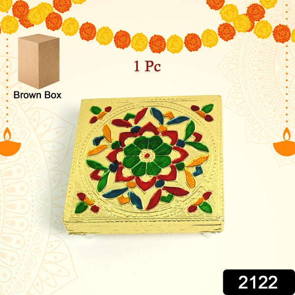 Handicraft Wood Chowki for Pooja , Wooden Bajot (1 Pc / Mix Descign & Color) - justgrabit.in | Just Grab It