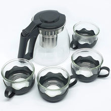Flame Proof Glass Kettle & Cup Set With Strainer High Quality Kettle Set For Home & Café Use  (4 Cup & 1 Kettle) (24 Pc MOQ) - justgrabit.in | Just Grab It