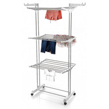 3 - Tier Foldable Stainless Steel Cloth Drying Stand with Wheels - justgrabit.in | Just Grab It