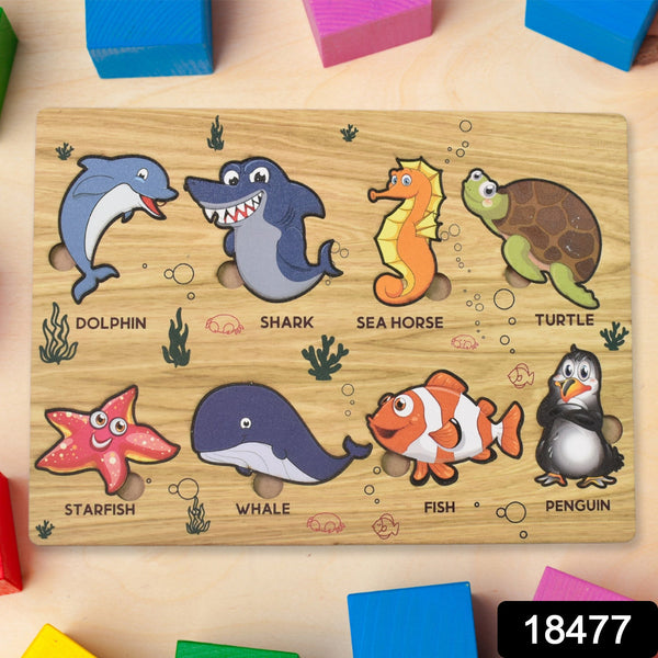 Seawater Animal Wooden Puzzle Learning Educational Board (1 Set) - justgrabit.in | Just Grab It