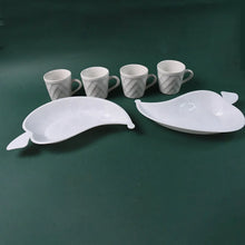 Unibic Ceramic Tea Cups With Plastic Leaf Shape tray / Platter (6 Pcs Set) - Justgrabit Inc.
