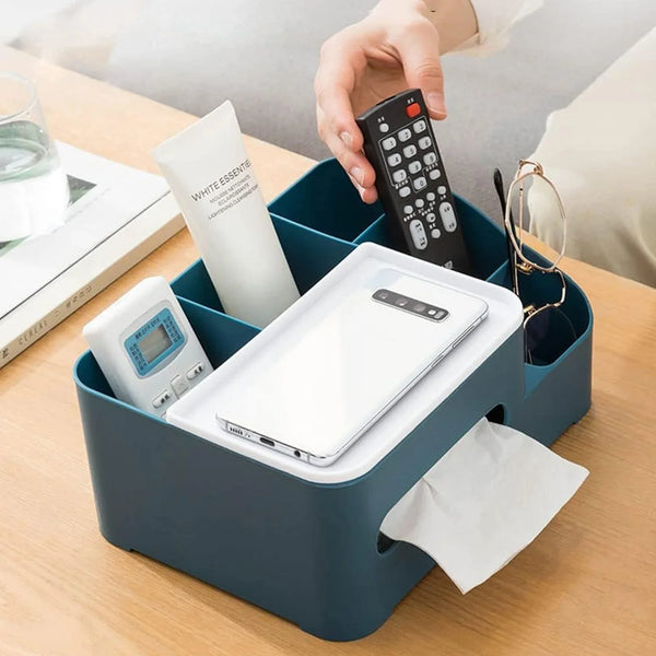 6 - Compartment Desk Organizer – Multi - Function Storage for Tissue, Stationery, Remote & Mobile (Home/Office) - Justgrabit Inc.