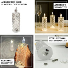Rose Candles LED Flameless and Smokeless Decorative Acrylic Transparent Candles Led Tea Light Candle Perfect for Gifting, Home, Diwali, Christmas, Crystal Candle Lights, Diwali (1 Pc) (MOQ : - 12 pc ) - Justgrabit Inc.