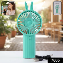 Cute Bunny Ear Design Portable USB Rechargeable Mini Handheld Fan (1 Pc) - justgrabit.in | Just Grab It