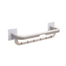 Wall - Mounted Double Bar Towel Holder with Hooks & Adjustable Folding Shelf - justgrabit.in | Just Grab It