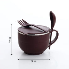Noodles & Soup Bowl with Spoon and fork Handle Spoon Holder, Stainless Steel Bowl and Spoon Set, Stainless Steel Storage - Justgrabit Inc.