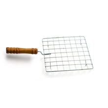 Square Stainless Steel Barbecue Grill with Wooden Handle - Justgrabit Inc.