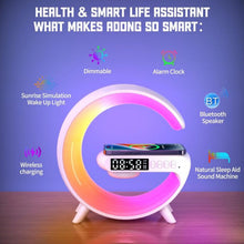 Smart Alarm Clock with G - Shape RGB Light Bluetooth Speaker, Wireless Charging (1 Pc) - justgrabit.in | Just Grab It