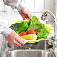 Stainless Steel Colander with Handle, Large Metal Green Strainer for Pasta, Spaghetti, Berry, Veggies, Fruits, Kitchen Food Colander, Dishwasher Safe - justgrabit.in | Just Grab It