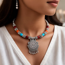 Oxidised Silver Traditional Beaded Necklace Set - justgrabit.in | Just Grab It