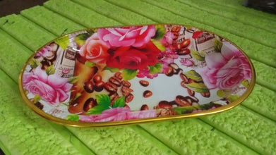 Small Plastic Flower Printed Design Serving Tray (1 Pc / 27 x 18 CM / Mix Color) - justgrabit.in | Just Grab It