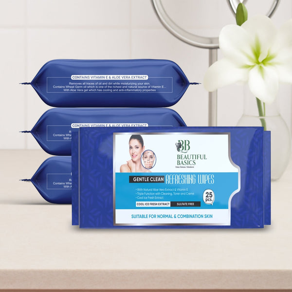 Beautiful Basics Dry, Oily, Sensitive & Normal Skin Face Wipes (4Pkt x 100 Pcs) - justgrabit.in | Just Grab It