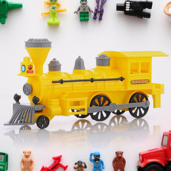 Pull and Go Train with Light Plastic String Pull Back Train (1 Pc / Mix Color) - justgrabit.in | Just Grab It