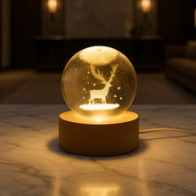 Crystal Ball Night Light Glass Ball Night Lamp with Wood Base - justgrabit.in | Just Grab It