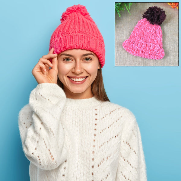Soft Winter Cap, Woolen Inside Fur Beanie Cap (1 Pc / Mix Design & Color) - justgrabit.in | Just Grab It