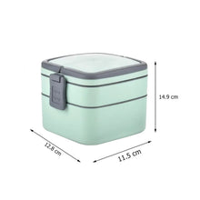 GREEN DOUBLE - LAYER PORTABLE LUNCH BOX STACKABLE WITH CARRYING HANDLE AND SPOON LUNCH BOX , Bento Lunch Box - Justgrabit Inc.