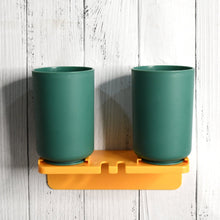 Multipurpose Wall Mount Toothbrush Holder Plastic Stand With 2 Cup (1 Set) - justgrabit.in | Just Grab It