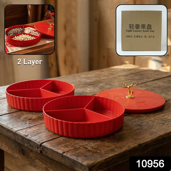 2 Layer Multipurpose Decorative Dry Fruit and Snack Serving Tray (1 Pc) - justgrabit.in | Just Grab It