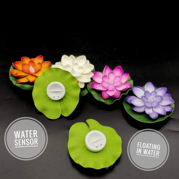 Water Floating Smokeless Candles & Lotus Flowers Sensor Led TeaLight for Outdoor and Indoor Decoration - Pack of 6 Candle, Diwali (Pack of 6) - justgrabit.in | Just Grab It