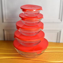 Modern Glass Bowl Set, Mixing / Storage Bowls with Red Lids (5 Pcs Set) - justgrabit.in | Just Grab It