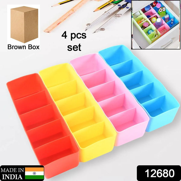 Desktop Storage Organizer Box Set - 5 Grid Compartments for Clothing, Underwear, Socks & Ties (4 - Piece) - Justgrabit Inc.