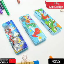Plastic Multipurpose Compass Box – Double Deck Pencil Case with 2 Compartments & Cartoon Organizer (1 Pc, Mix Design) - Justgrabit Inc.