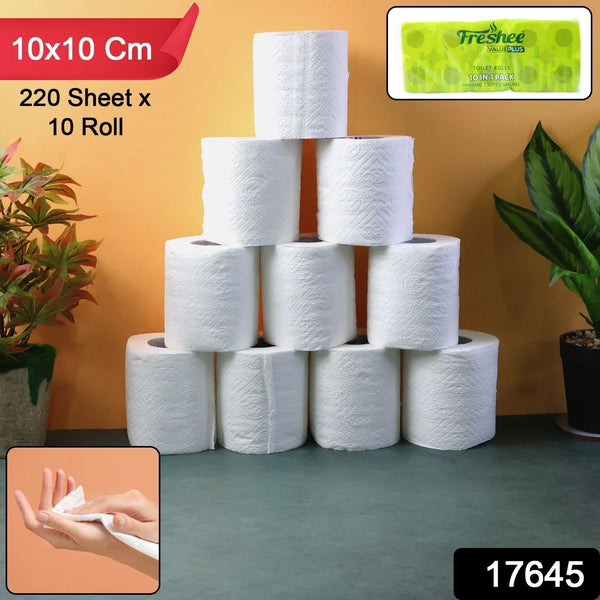 Toilet Tissue Rolls – Soft Embossed Bathroom Tissue, 220 Sheets × 10 Rolls - justgrabit.in | Just Grab It