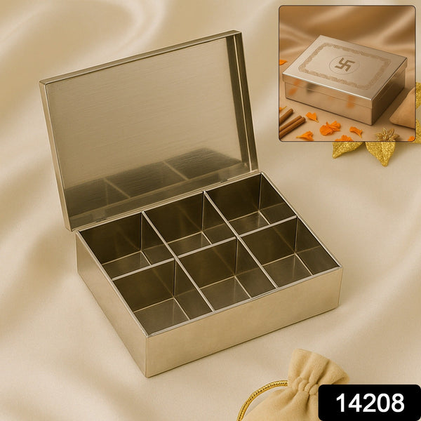 Multipurpose Stainless Steel Jewelry Storage Organizer Box 6 Compartments (1 Pc) - justgrabit.in | Just Grab It