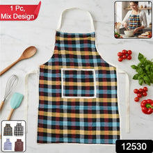 Cotton Checkered Kitchen Apron with Front Pocket (1 Pc) - justgrabit.in | Just Grab It